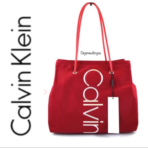Calvin Klein Handbags - Calvin Klein Red Mallory Nylon Tote Bag